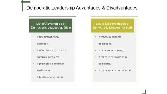 Democratic Leadership Advantages And Disadvantages Ppt PowerPoint Presentation Background Image