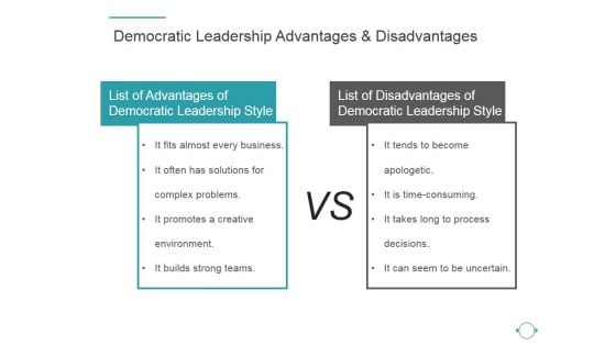 Democratic Leadership Advantages And Disadvantages Ppt PowerPoint Presentation Deck