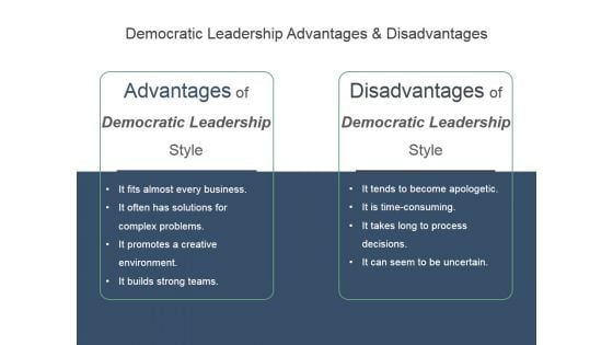 Democratic Leadership Advantages And Disadvantages Ppt PowerPoint Presentation Themes