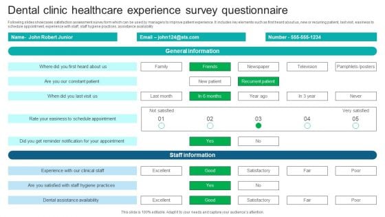 Dental Clinic Healthcare Experience Survey Questionnaire Survey SS