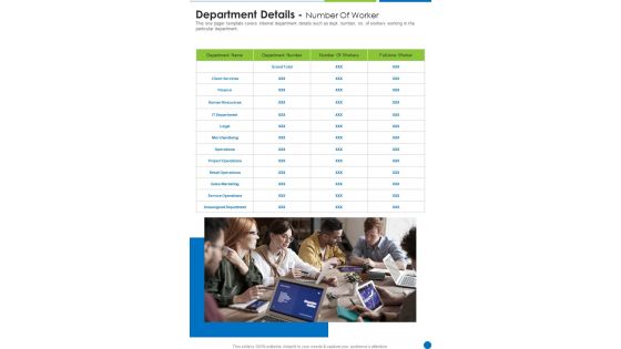 Department Details Number Of Worker One Pager Documents Department Details Number Of Worker One Pager Documents