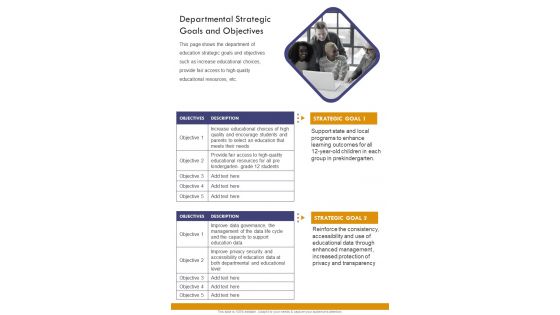 Departmental Strategic Goals And Objectives One Pager Documents