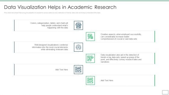 Departments Of Visualization Research Data Visualization Helps In Academic Research Icons PDF