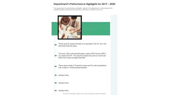 Departments Performance Highlights For 2019 2020 One Pager Documents