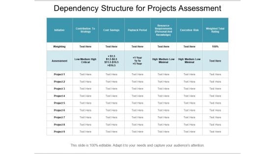 Dependency Structure For Projects Assessment Ppt PowerPoint Presentation Pictures Graphics Example PDF