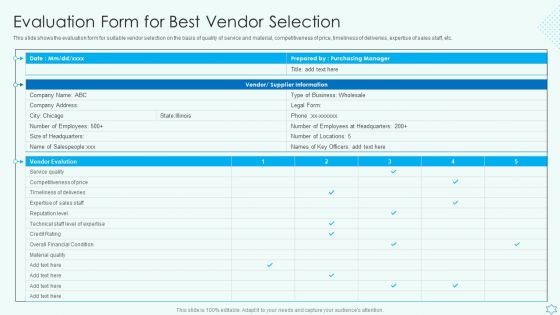Deploy Merchandise Program To Enhance Sales Evaluation Form For Best Vendor Selection Mockup PDF