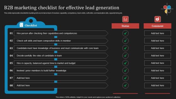 Deploying B2B Advertising Techniques For Lead Generation B2B Marketing Checklist Effective Lead Generation Brochure PDF