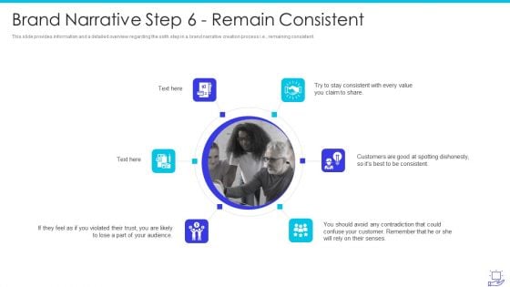 Deploying Brand Storytelling Influence Customer Brand Narrative Step 6 Remain Consistent Icons PDF