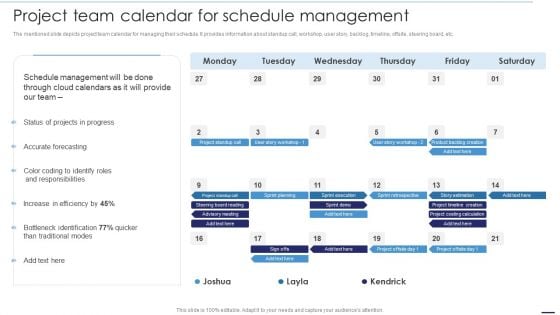 Deploying Cloud Technology Project Team Calendar For Schedule Management Ppt Infographics Graphics Example PDF