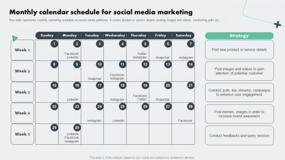 Deploying Online Marketing Monthly Calendar Schedule For Social Media Marketing Summary PDF