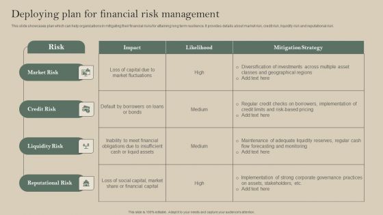 Deploying Plan For Financial Risk Management Designs PDF