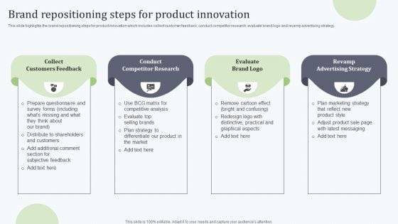 Deploying Revitalization Strategy Enhance Product And Service Sales Brand Repositioning Steps For Product Mockup PDF