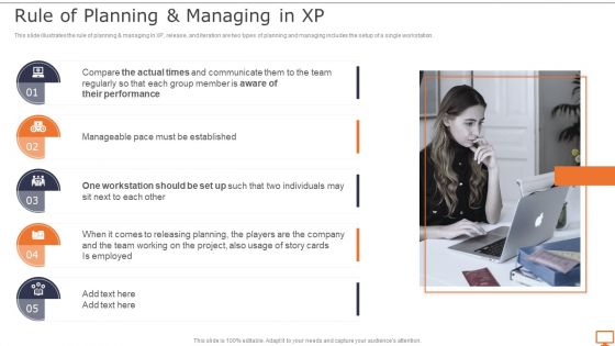 Deploying XP Practices To Enhance Operational Efficiency Rule Of Planning And Managing In XP Infographics PDF