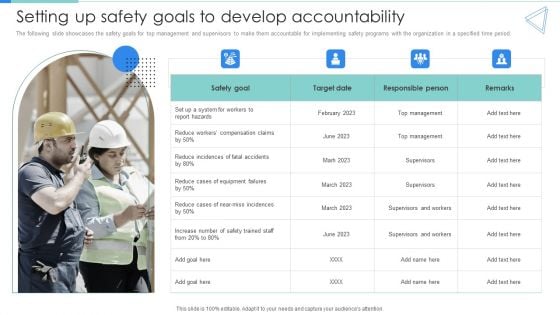 Deployment Of Workplace Safety Management Program Setting Up Safety Goals To Develop Accountability Brochure PDF