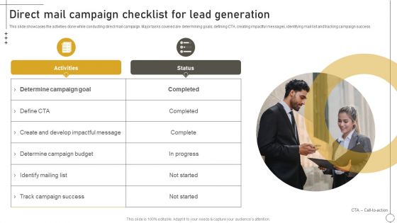 Deriving Leads Through Traditional Direct Mail Campaign Checklist For Lead Generation Professional PDF