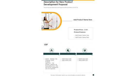 Description For New Product Development Proposal One Pager Sample Example Document