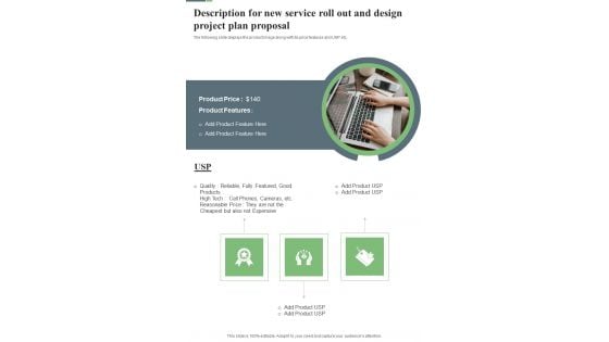 Description For New Service Roll Out And Design Project Plan Proposal One Pager Sample Example Document