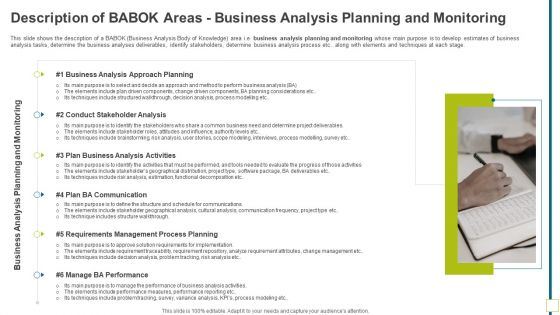 Description Of BABOK Areas Business Analysis Planning And Monitoring Template PDF