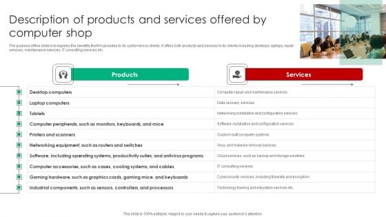 Description Of Products And Services Offered By Computer Shop Download PDF