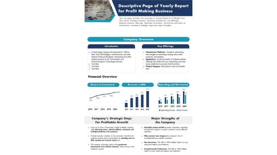 Descriptive Page Of Yearly Report For Profit Making Business PDF Document PPT Template