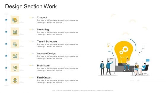 Design Section Work Company Profile Ppt Icon PDF