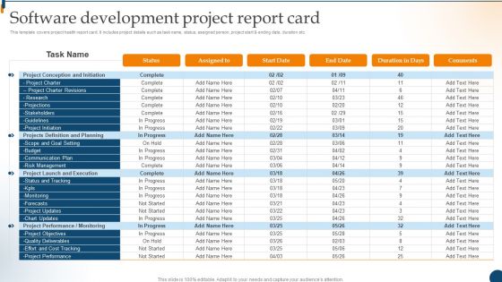 Design Software Playbook Engineers Software Development Project Report Card Topics PDF