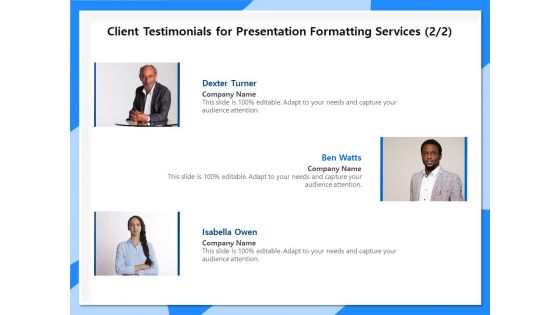 Designing And Editing Solutions Client Testimonials For Presentation Formatting Services Planning Introduction PDF
