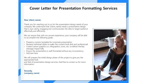 Designing And Editing Solutions Cover Letter For Presentation Formatting Services Brochure PDF