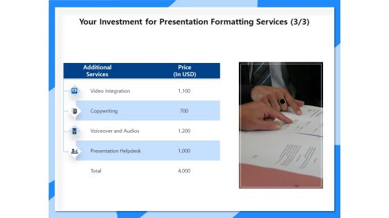 Designing And Editing Solutions Your Investment For Presentation Formatting Services Services Guidelines PDF