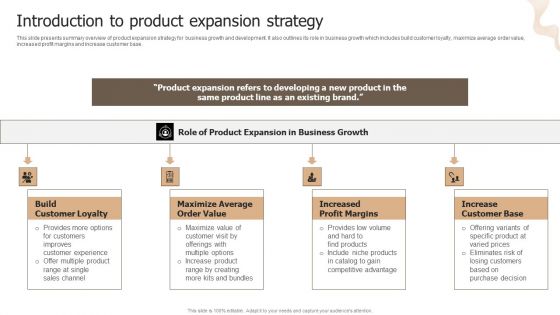 Designing Strategies For Company Growth And Success Introduction To Product Expansion Strategy Themes PDF