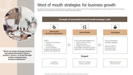 Designing Strategies For Company Growth And Success Word Of Mouth Strategies For Business Growth Diagrams PDF