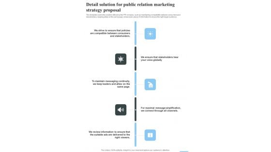 Detail Solution For Public Relation Marketing Strategy Proposal One Pager Sample Example Document