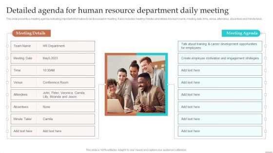 Detailed Agenda For Human Resource Department Daily Meeting Ppt Infographics Format Ideas PDF