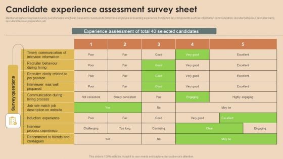 Detailed Guide For Talent Acquisition Candidate Experience Assessment Survey Sheet Clipart PDF