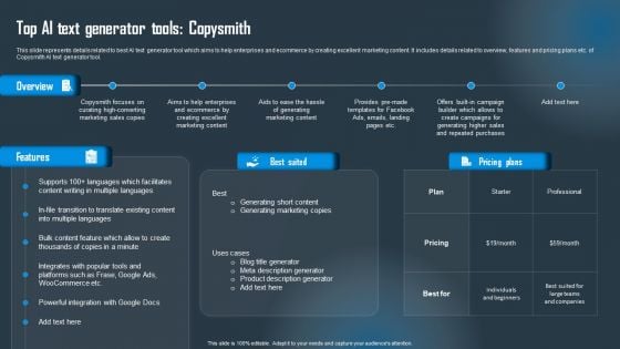 Detailed Guide On Artificial Intelligence Text Generator Top AI Text Generator Tools Mockup PDF