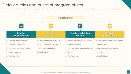 Detailed Roles And Duties Of Program Officer Portrait PDF