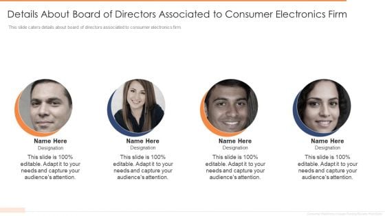 Details About Board Of Directors Associated To Consumer Electronics Firm Ppt Ideas Slide Portrait PDF