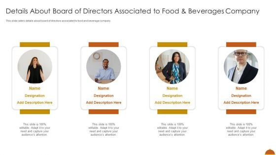 Details About Board Of Directors Associated To Food And Beverages Company Graphics PDF