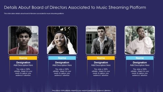 Details About Board Of Directors Associated To Music Streaming Platform Ppt Pictures Professional PDF