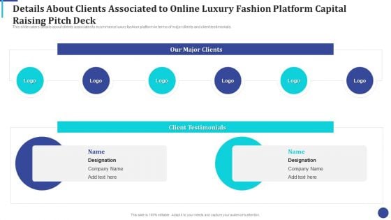 Details About Clients Associated To Online Luxury Fashion Platform Capital Raising Pitch Deck Ideas PDF