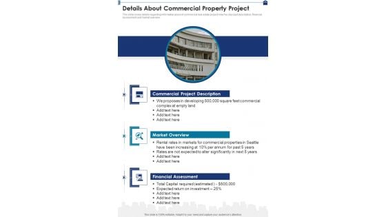 Details About Commercial Property Project One Pager Sample Example Document