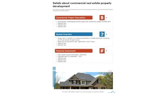 Details About Commercial Real Estate Property Development One Pager Sample Example Document