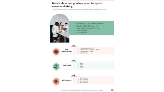 Details About Our Previous Event For Sports Event Fundraising One Pager Sample Example Document