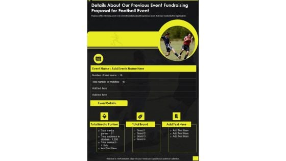 Details About Our Previous Event Fundraising Proposal For Football Event One Pager Sample Example Document Details About Our Previous Event Fundraising Proposal For Football Event One Pager Sample Example Document