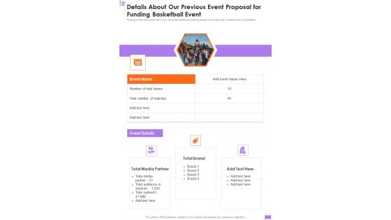 Details About Our Previous Event Proposal For Funding Basketball Event One Pager Sample Example Document Details About Our Previous Event Proposal For Funding Basketball Event One Pager Sample Example Document