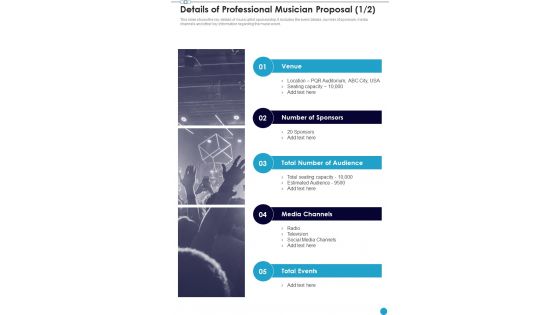 Details Of Professional Musician Proposal One Pager Sample Example Document