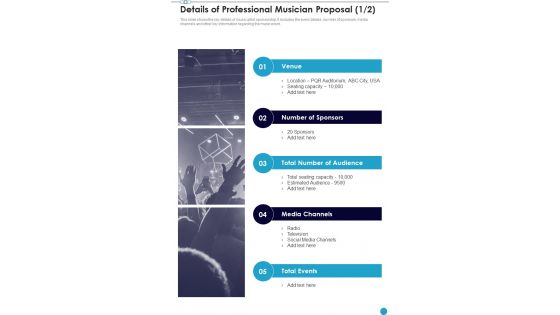 Details Of Professional Musician Proposal One Pager Sample Example Document Details Of Professional Musician Proposal One Pager Sample Example Document