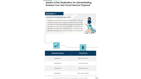Details Of The Destination For Administrating Business Tour And Travel Service Proposal One Pager Sample Example Document Details Of The Destination For Administrating Business Tour And Travel Service Proposal One Pager Sample Example Document