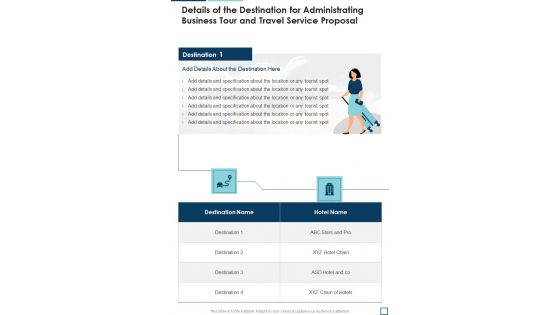 Details Of The Destination For Administrating Business Tour And Travel Service Proposal One Pager Sample Example Document