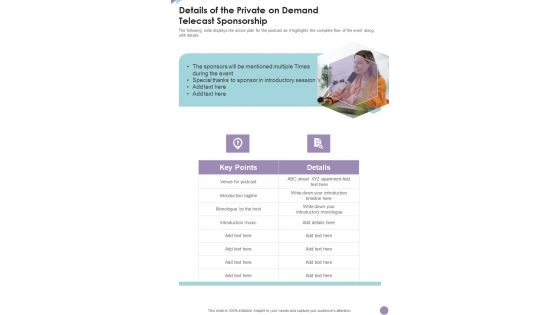 Details Of The Private On Demand Telecast Sponsorship One Pager Sample Example Document Details Of The Private On Demand Telecast Sponsorship One Pager Sample Example Document
